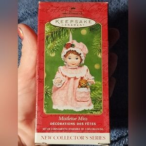 New Hallmark Keepsake 2001 Christmas Ornament Mistletoe Miss Porcelain Set Of 2